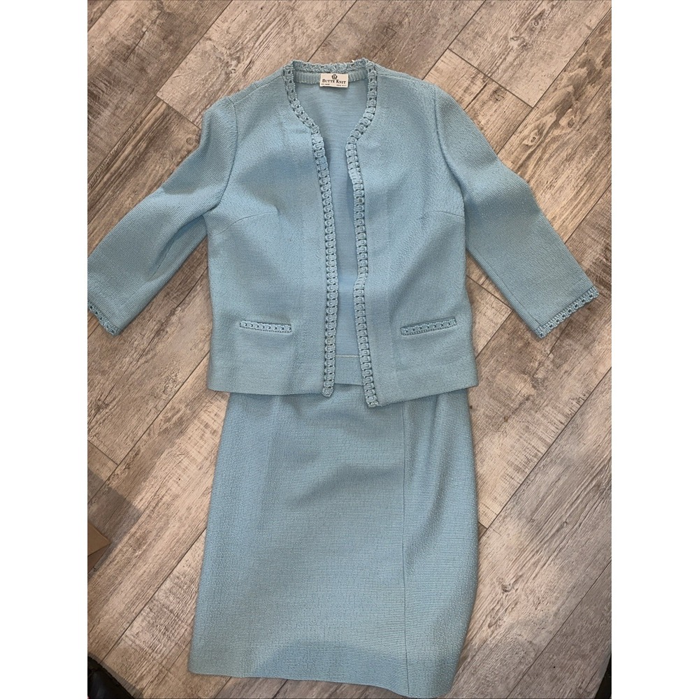 Vintage Butter Knit ‎ 100% Wool  Cardigan & Top And Skirt  Set Small Suit Rare